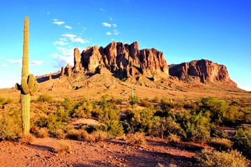 Superstition Mountains and the Arizona desert at dusk
