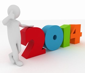 Man presenting new year 2014. 3d illustration