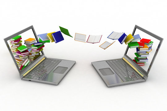 Books fly into your laptop. Exchange by information.