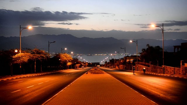 Local street in Eilat running to the Red Sea
