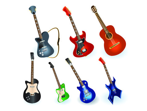 acoustic and electric guitars set of vector icon