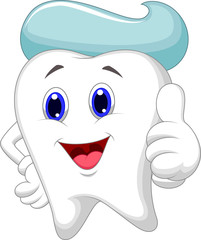 Cute tooth cartoon giving a thumb up
