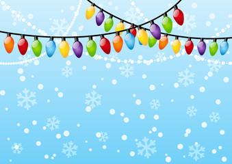 Fototapeta na wymiar Christmas background with color light bulbs