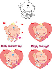 Cute Baby Cupid Cartoon Character. Set Collection