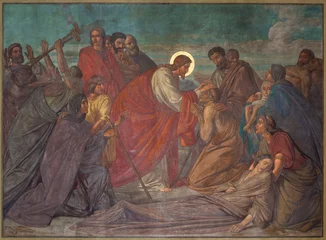 Foto op Aluminium Antwerp -  Fresco of Healed Jesus in Joriskerk © Renáta Sedmáková