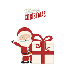 santa claus wave behind christmas gift isolated