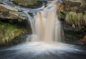 beautiful waterfall on the moorland in yorkshire