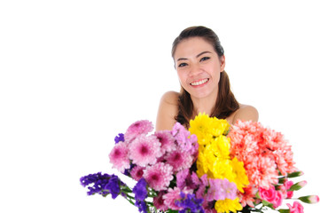 Fototapeta premium Beautiful woman giving flower