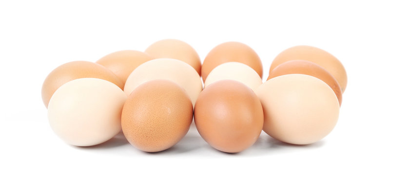Brown and white eggs.