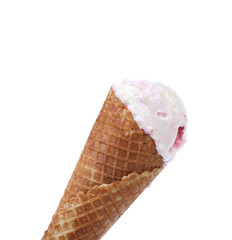 White ice creame in waffer cup.