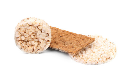Puffed rice snack and grain crisp bread.