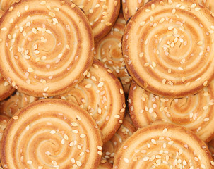 Fototapeta premium Round cookies with sesame seeds.