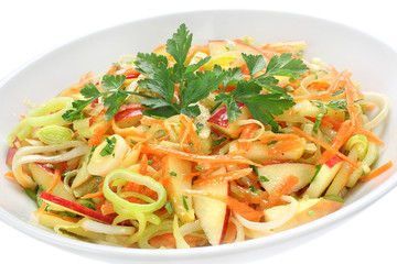 Salad with leek, carrots and apples
