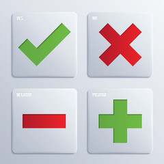 Obraz premium Yes, No, Positive and Negative check marks. Vector.