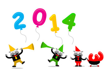 Fototapeta na wymiar cartoon character with new year 2014 themes