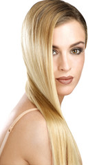 Naklejka premium beautiful model showing her perfect blonde straight hair