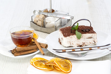 tiramisu on a table in a restaurant