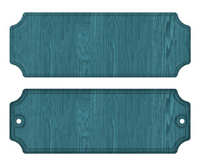 Blue wooden label, isolated on the white background.