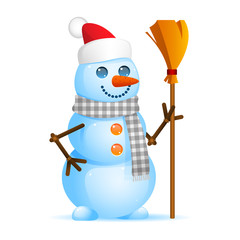 Snowman holding broom