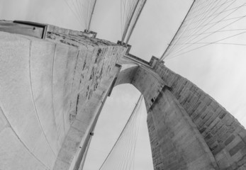 Fisheye lens photo of Brooklyn Bridge pylon in New York City