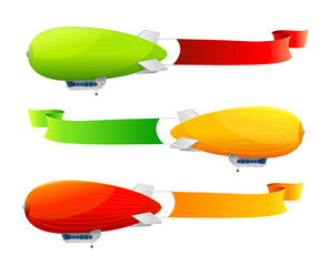 Retro dirigible and flags background. © mouse_md