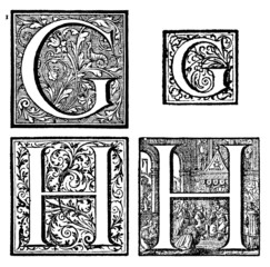 Initials - Ornamental Capitals - from an antique bible - G, H