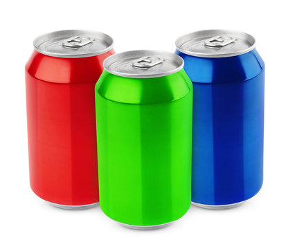 Group of aluminum 330ml cans isolated on white background