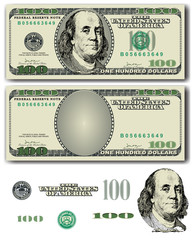 100 Dollar bill  with easy removable elements - obrazy, fototapety, plakaty