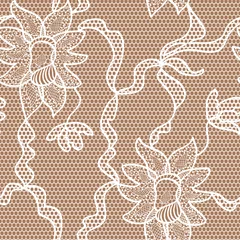 Cercles muraux Orchidee Modèle sans couture de tissu vecteur dentelle beige avec des orchidées
