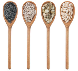 Spoons with sunflower and pumpkin seeds