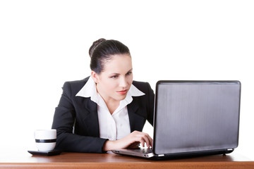 Business woman sitting with laptop.