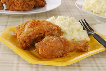 Fried chicken on a picnic plate