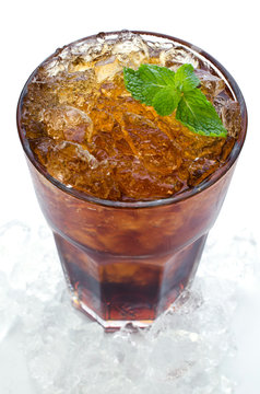 Cola with ice in a glass