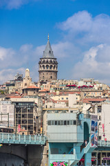 Fototapeta na wymiar Cityscape with Galata Tower over the Golden Horn in Istanbul, Tu
