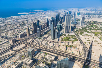 Dubai downtown. East, United Arab Emirates architecture. Aerial