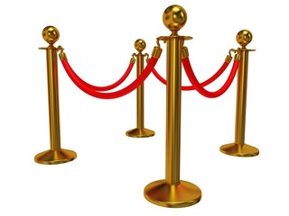 Golden rope barrier over white