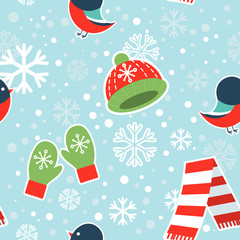 Cute winter seamless pattern on snowflakes background © Yuzach