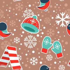 Cute winter seamless pattern on snowflakes background © Yuzach