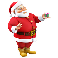 3d cartoon santa with present