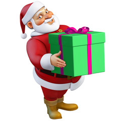 3d cartoon santa with present
