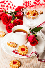 tea cup with cookies for Valentine's day