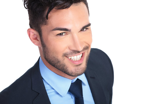 close up picture of a young smiling business man