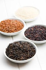 various rice in ceramic bowls