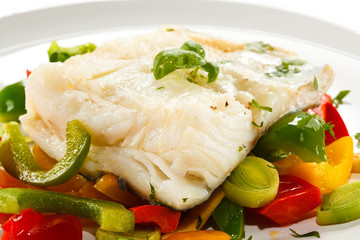 Fish dish - boiled fish fillet and vegetables