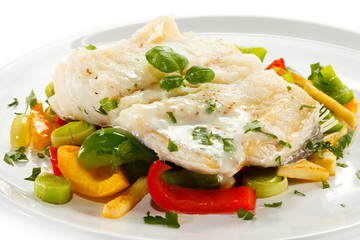 Fish dish - boiled fish fillet and vegetables