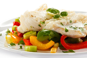 Fish dish - boiled fish fillet and vegetables