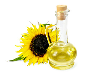 Vegetable oil in a carafe with a sunflower