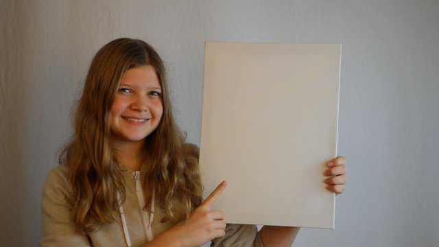 Girl with blanc board