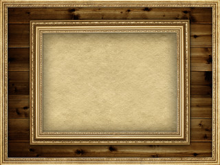 Background - paper sheet in picture frame on planks