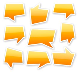 stickers of angular orange glossy comics text bubbles
